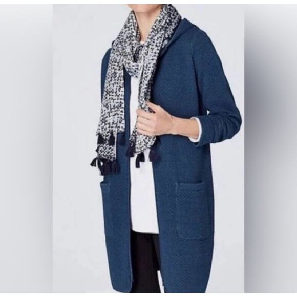 J. Jill PureJill Indigo Blue Quilted Hooded Full Zip Pocket Front Jacket - Large - Picture 1 of 9